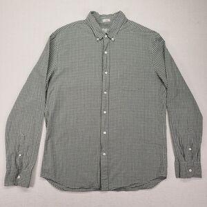 J Crew Mens Large Slim Fit Secret Wash Shirt Green Gingham Organic Cotton Button